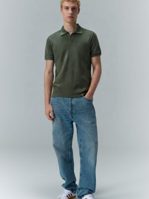 Green Textured Polo Shirt