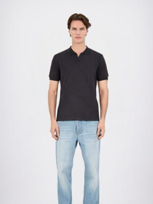 Black Ribbed Textured Polo Shirt